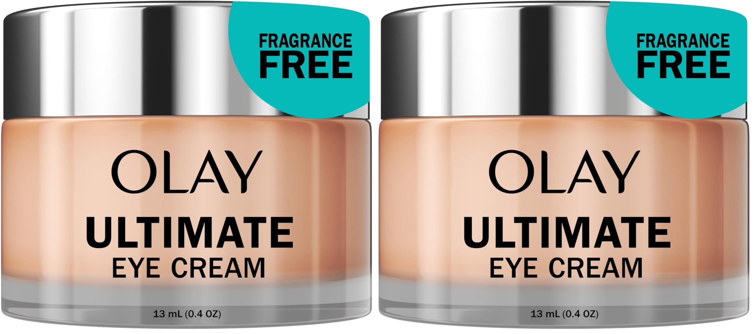 Two 13ml pots of Olay Eyes Ultimate Eye Cream for dark circle and wrinkle correction.