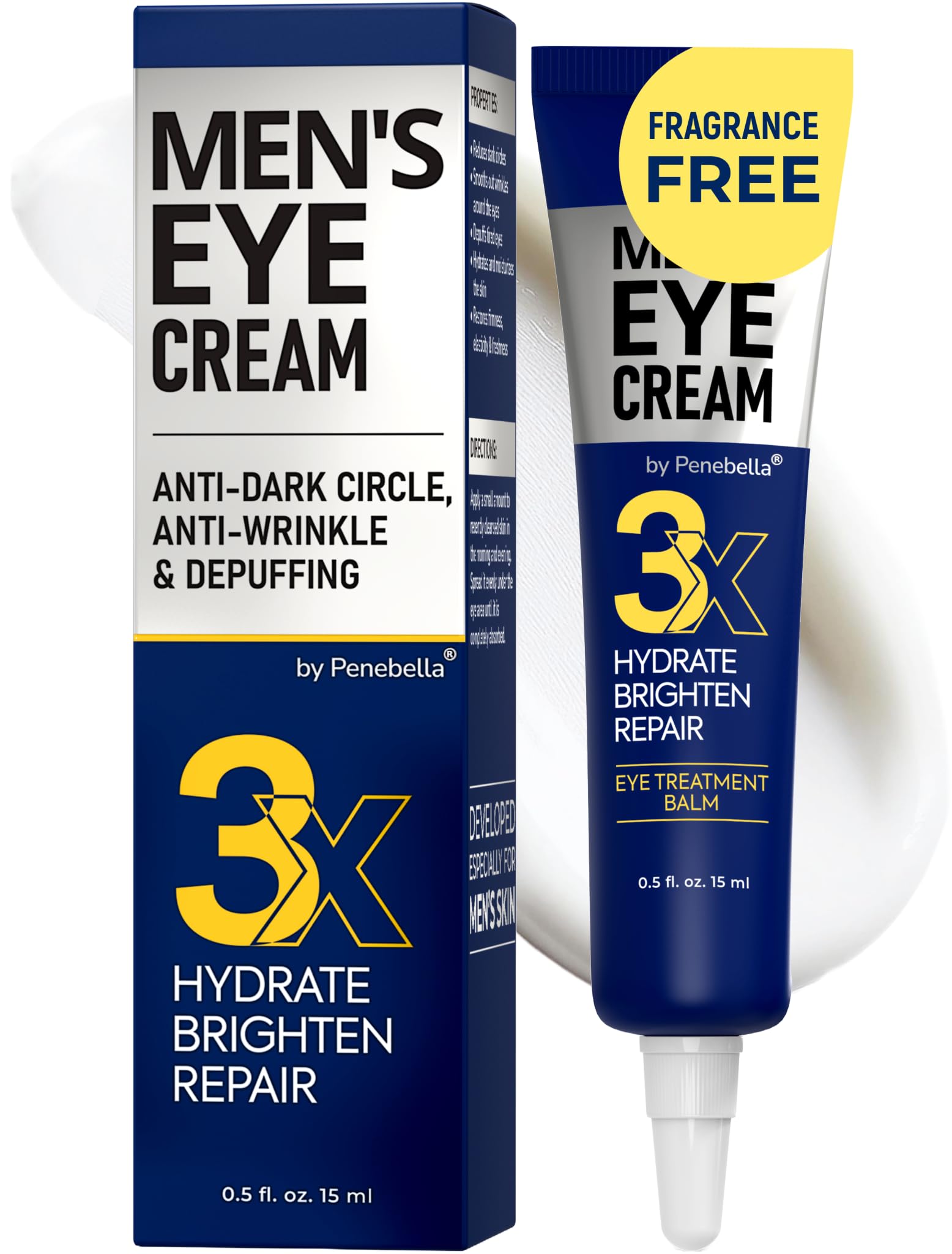PENEBELLA men's eye cream for puffy eyes, eye bags and wrinkles with collagen peptides and caffeine