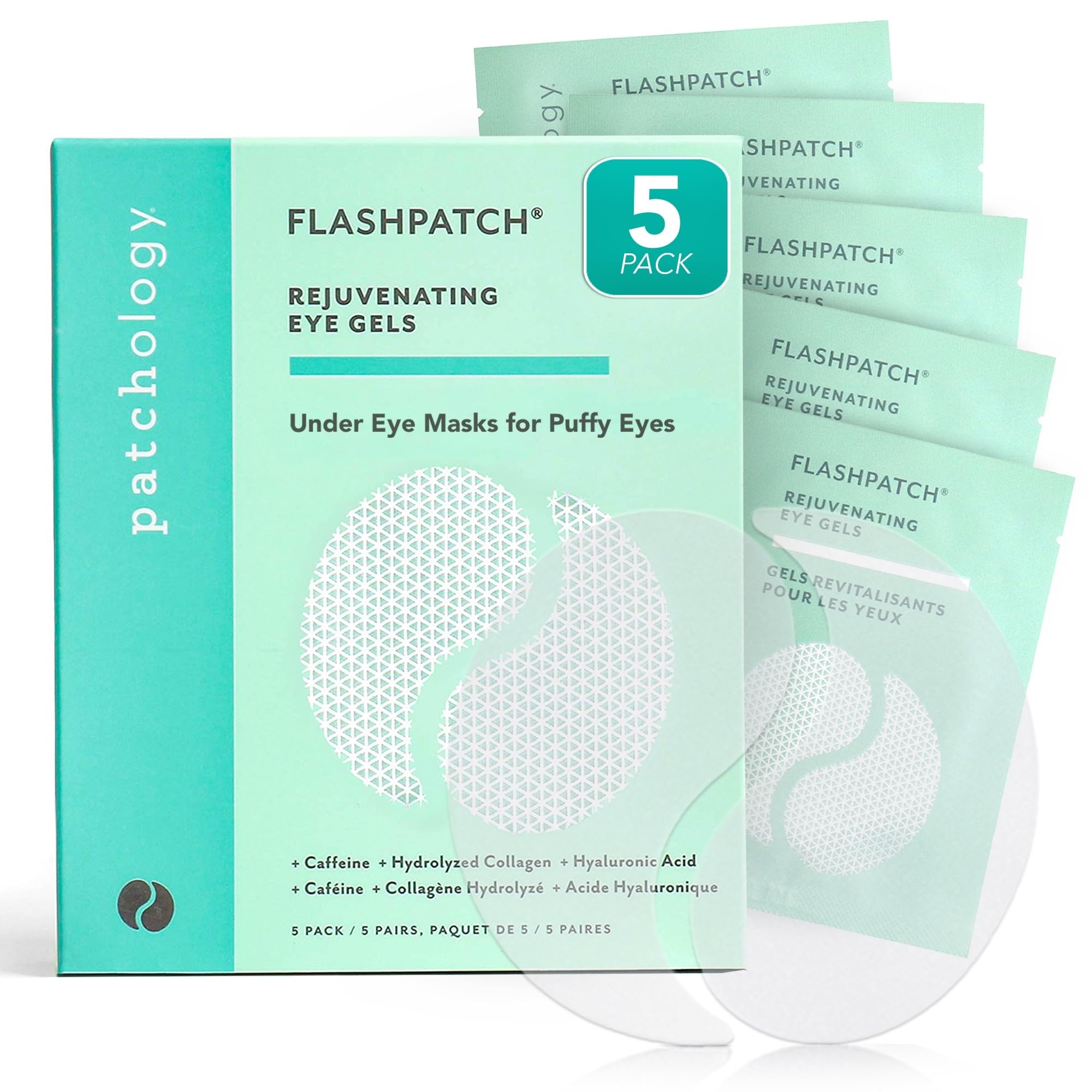 Patchology Under Eye Gel Patches, 5 pairs of premium cooling eye masks for instant rejuvenation and de-puffing.