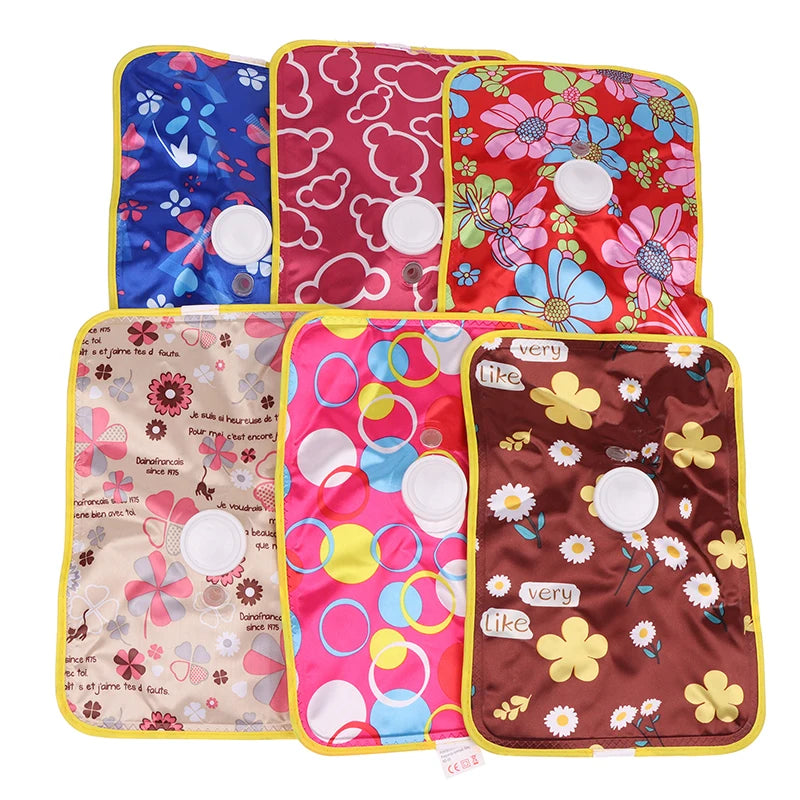 Set of colorful fabric pouches with various patterns on a white background