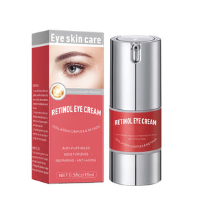 Retinol Eye Cream with Collagen and Hyaluronic Acid for smoothing fine lines and hydrating sensitive under-eye skin.
