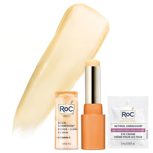 RoC Multi Correxion Revive + Glow Vitamin C Eye Balm stick with bonus Retinol Eye Cream packette.