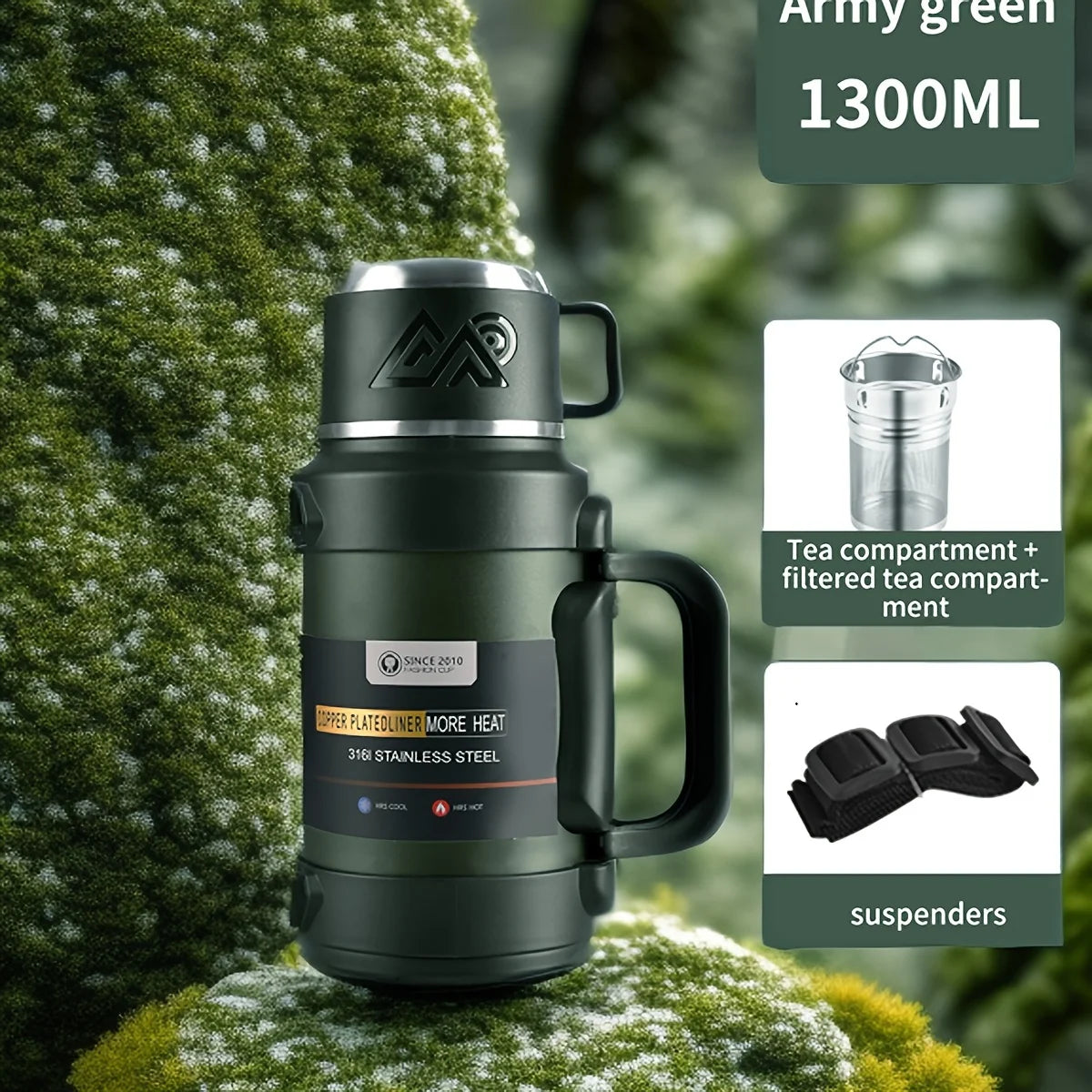 Stainless Steel Thermal Water Bottle with Handle – Large Capacity Insulated Flask for Outdoor, Keeps Hot & Cold Longer