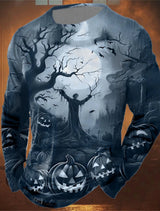 Men 3D Skull Print Long Sleeve T-Shirt O-Neck Halloween Streetwear Fitness Sports Top