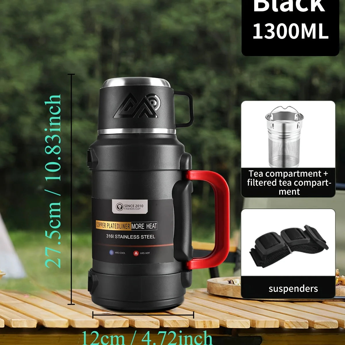 Stainless Steel Thermal Water Bottle with Handle – Large Capacity Insulated Flask for Outdoor, Keeps Hot & Cold Longer