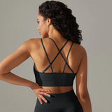 Women Sports Bra Yoga Fitness Top Seamless High Stretch Cross Strap Workout Bra