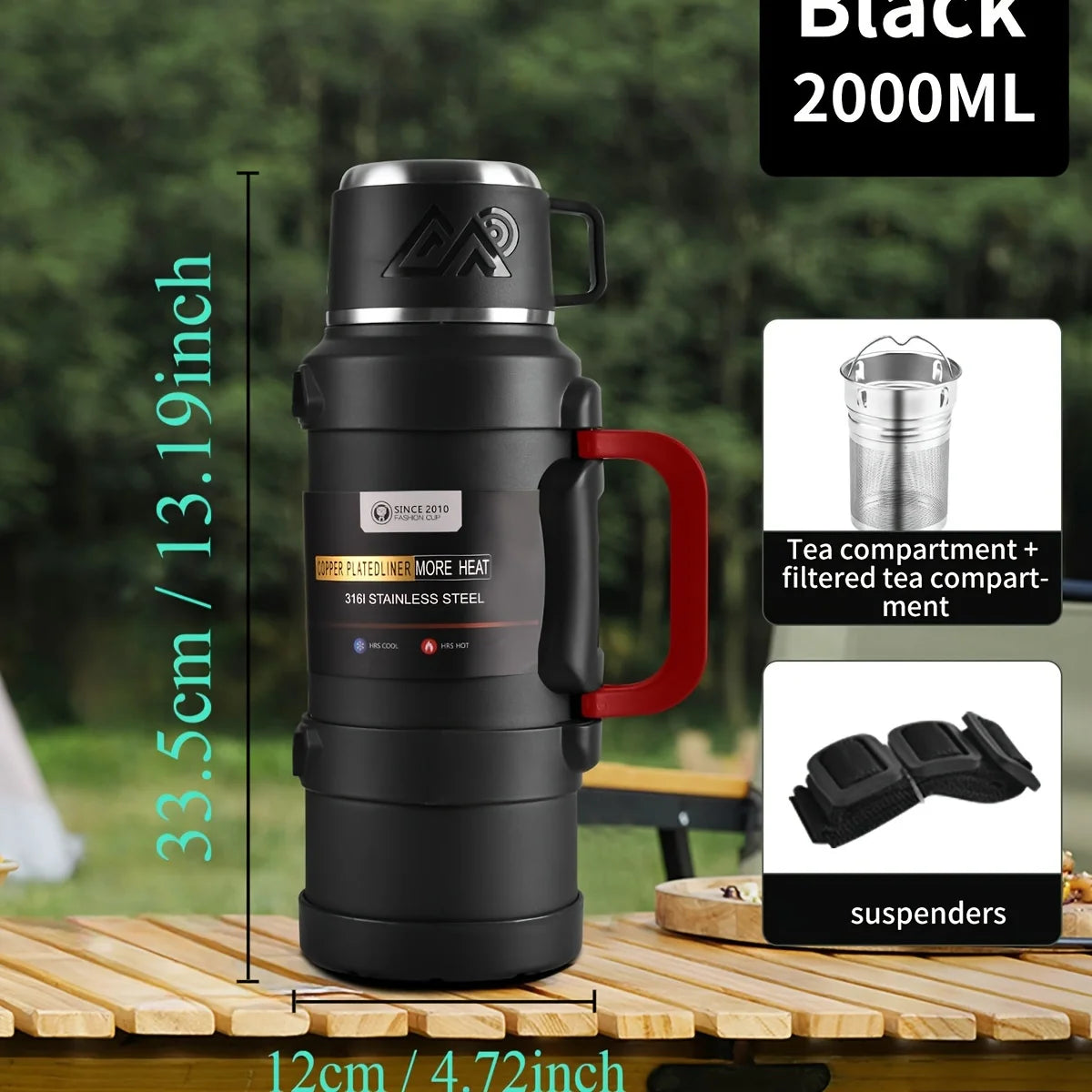 Stainless Steel Thermal Water Bottle with Handle – Large Capacity Insulated Flask for Outdoor, Keeps Hot & Cold Longer