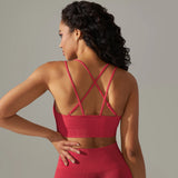 Women Sports Bra Yoga Fitness Top Seamless High Stretch Cross Strap Workout Bra