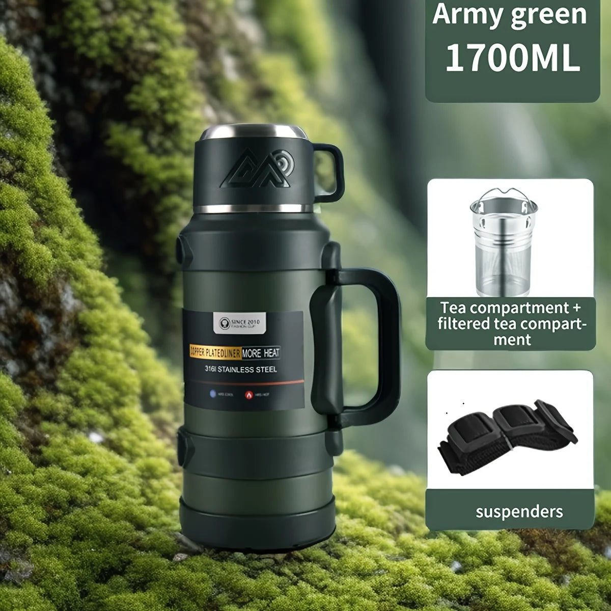 Stainless Steel Thermal Water Bottle with Handle – Large Capacity Insulated Flask for Outdoor, Keeps Hot & Cold Longer