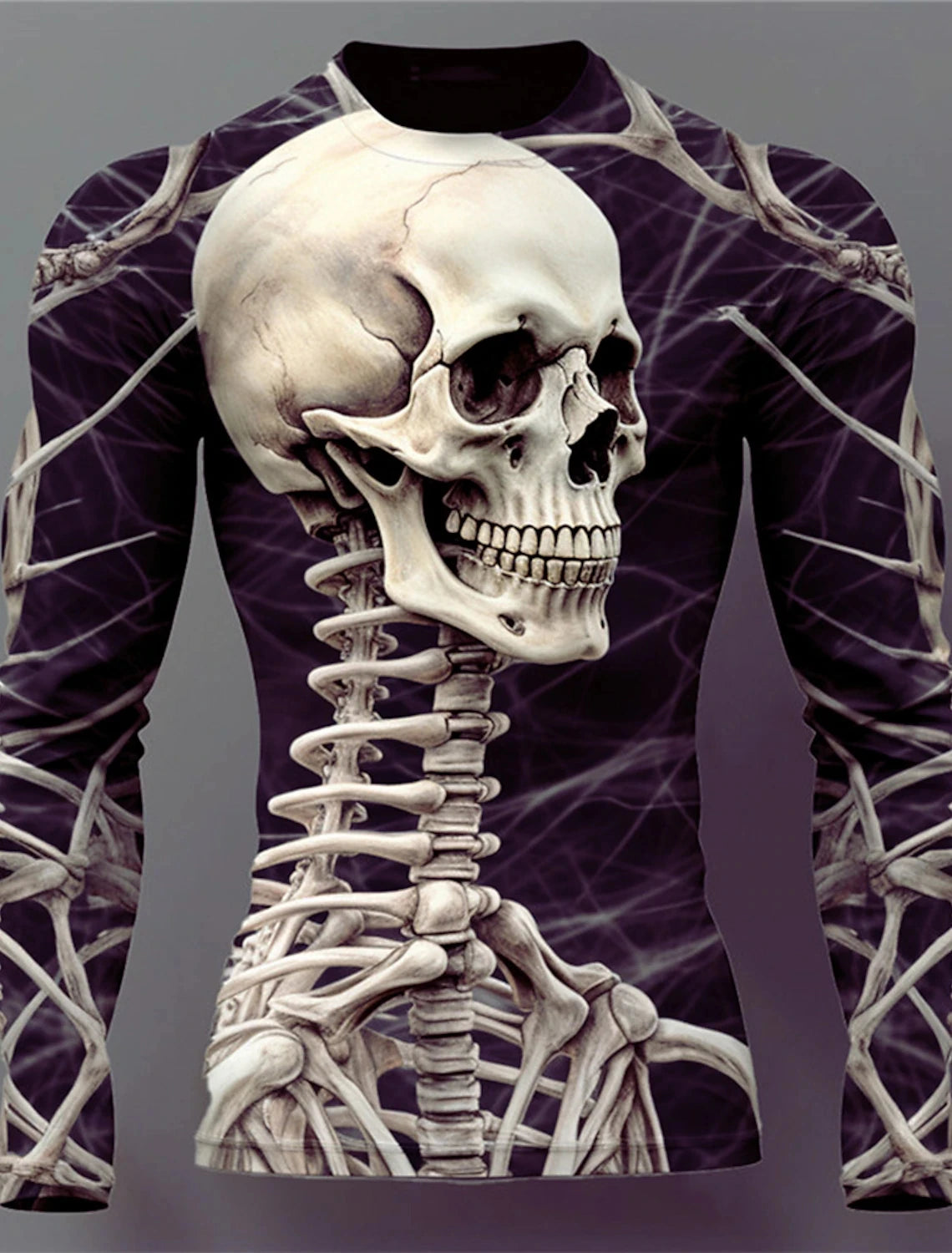 Men 3D Skull Print Long Sleeve T-Shirt O-Neck Halloween Streetwear Fitness Sports Top