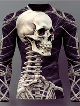 Men 3D Skull Print Long Sleeve T-Shirt O-Neck Halloween Streetwear Fitness Sports Top