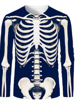 Men 3D Skull Print Long Sleeve T-Shirt O-Neck Halloween Streetwear Fitness Sports Top