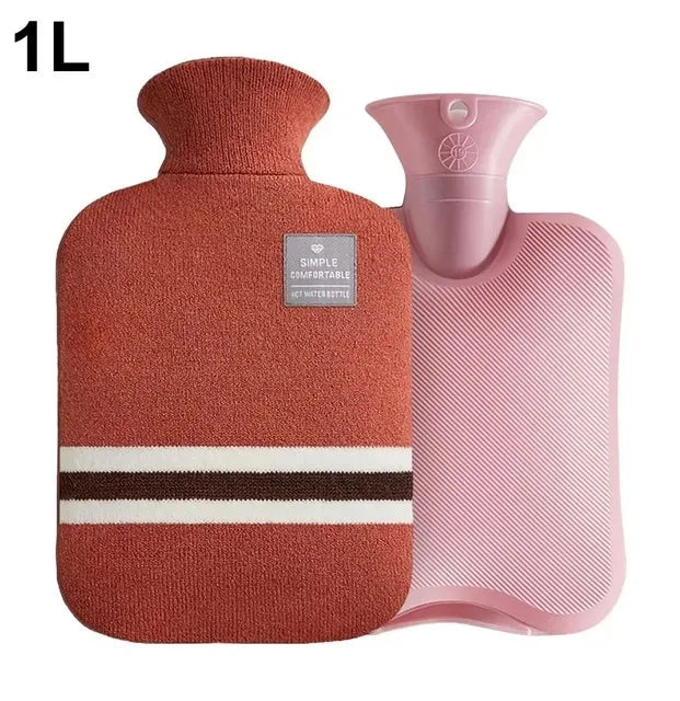 Hot Water Bottle 1L 2L Knitted Cover Leakproof Pain Relief Warmer