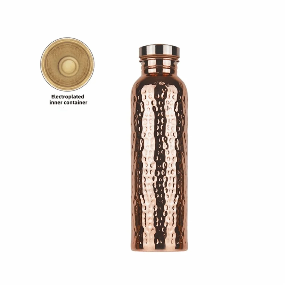 800ml Stainless Steel Water Bottle with Copper Interior – One-Click Lid, Anti-Slip Base & Hammered Design