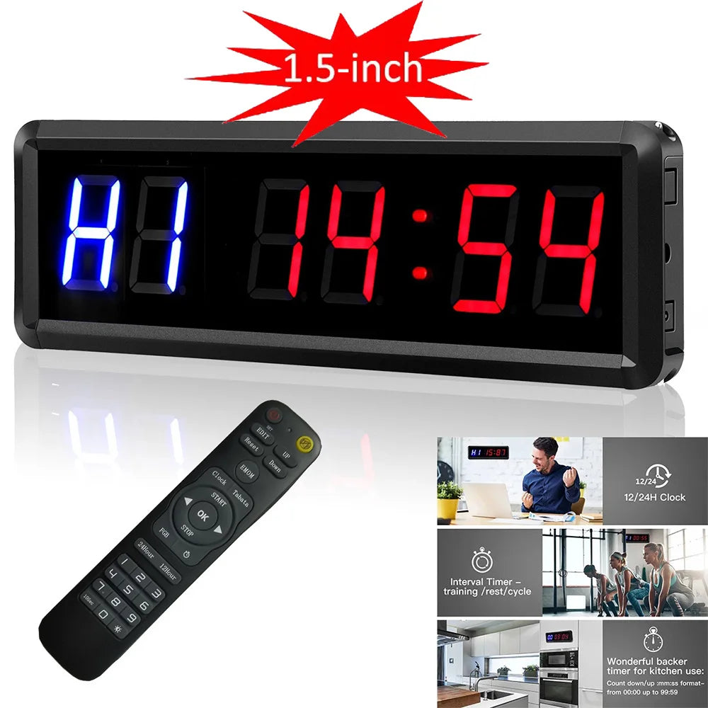 Fitness Interval Timer LED Gym Clock Tabata EMOM MMA Stopwatch with Remote Control for Home Gym Training
