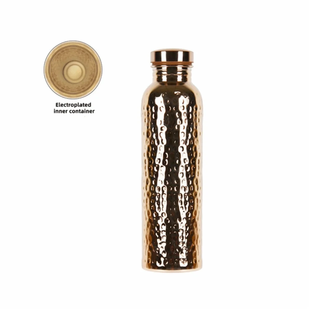 800ml Stainless Steel Water Bottle with Copper Interior – One-Click Lid, Anti-Slip Base & Hammered Design