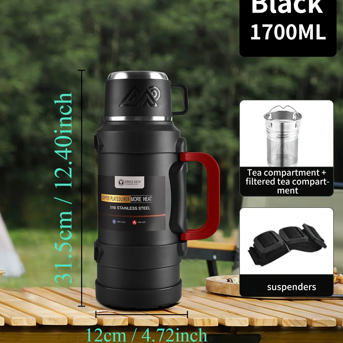 Stainless Steel Thermal Water Bottle with Handle – Large Capacity Insulated Flask for Outdoor, Keeps Hot & Cold Longer