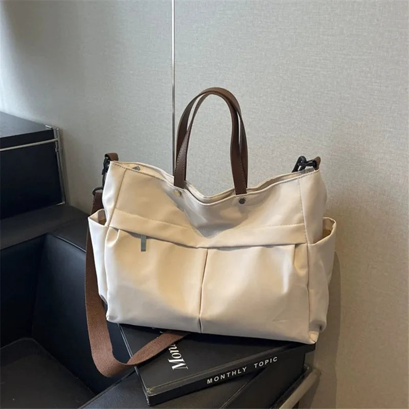 Women Nylon Tote Bag Large Capacity Shoulder Crossbody Bag Stylish Travel Fitness Shopping Handbag