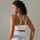 Women Sports Bra Yoga Fitness Top Seamless High Stretch Cross Strap Workout Bra