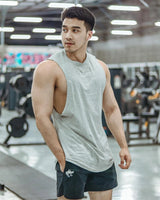 Men Curved Hem Gym Tank Top Sleeveless Workout Vest Bodybuilding Fitness Singlet O-Neck Muscle Shirt
