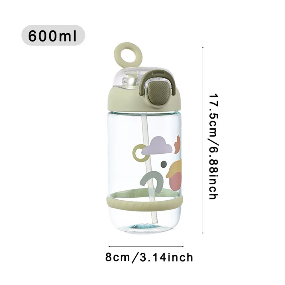 Cute 600ml Water Bottle with Straw – Leak-Resistant Portable Plastic Cup for Kids & Daily Use