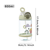 Cute 600ml Water Bottle with Straw – Leak-Resistant Portable Plastic Cup for Kids & Daily Use