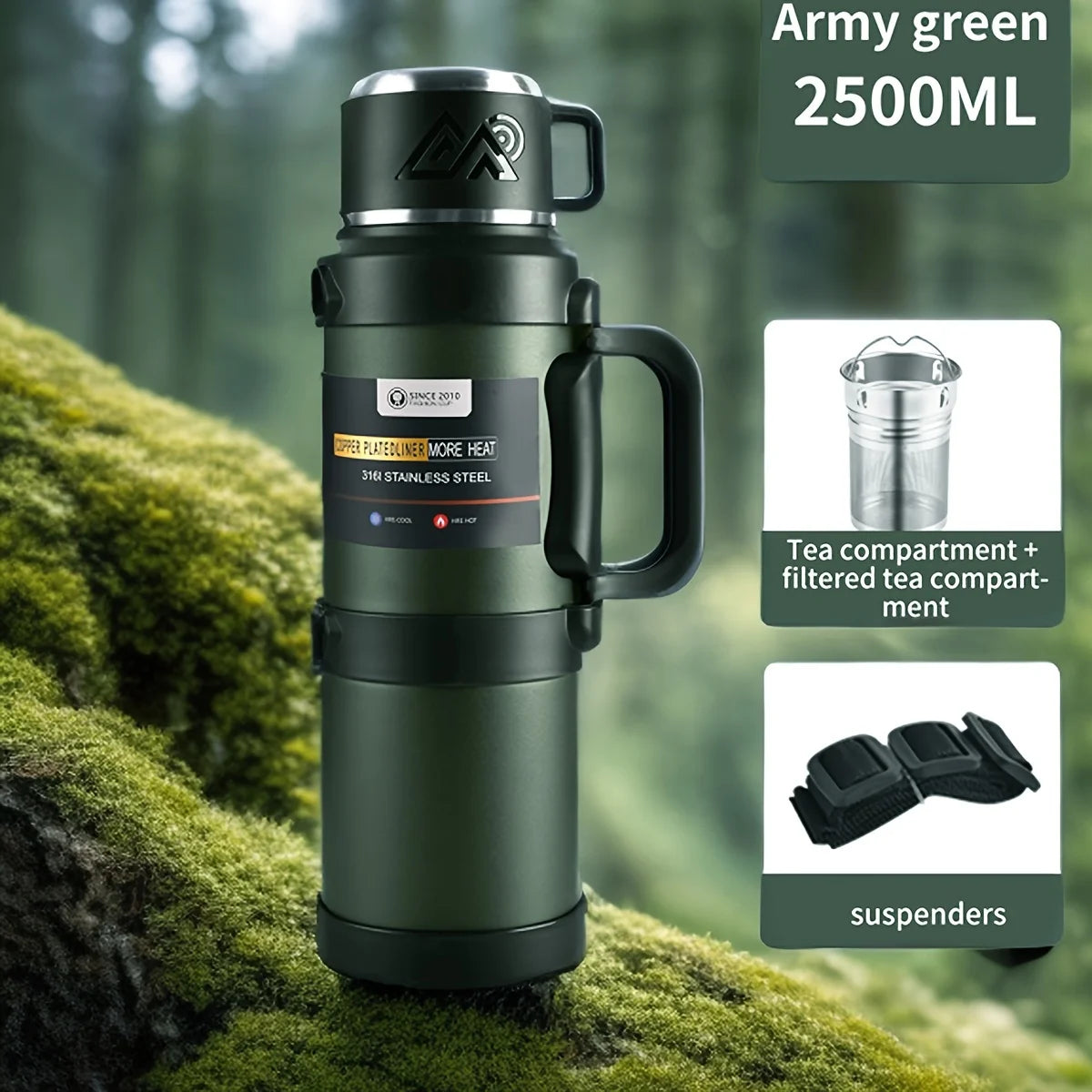 Stainless Steel Thermal Water Bottle with Handle – Large Capacity Insulated Flask for Outdoor, Keeps Hot & Cold Longer
