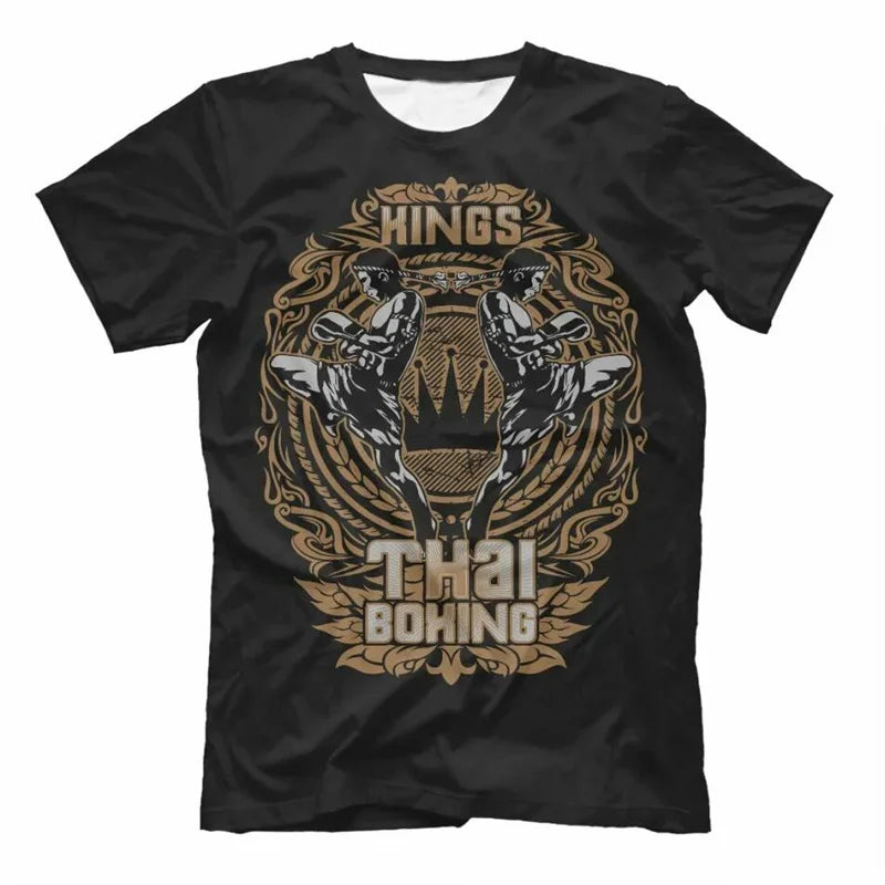 Men’s Oversized Boxing Muay Thai 3D Print Gym T-Shirt Summer Fitness Sportswear