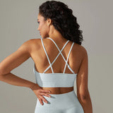 Women Sports Bra Yoga Fitness Top Seamless High Stretch Cross Strap Workout Bra