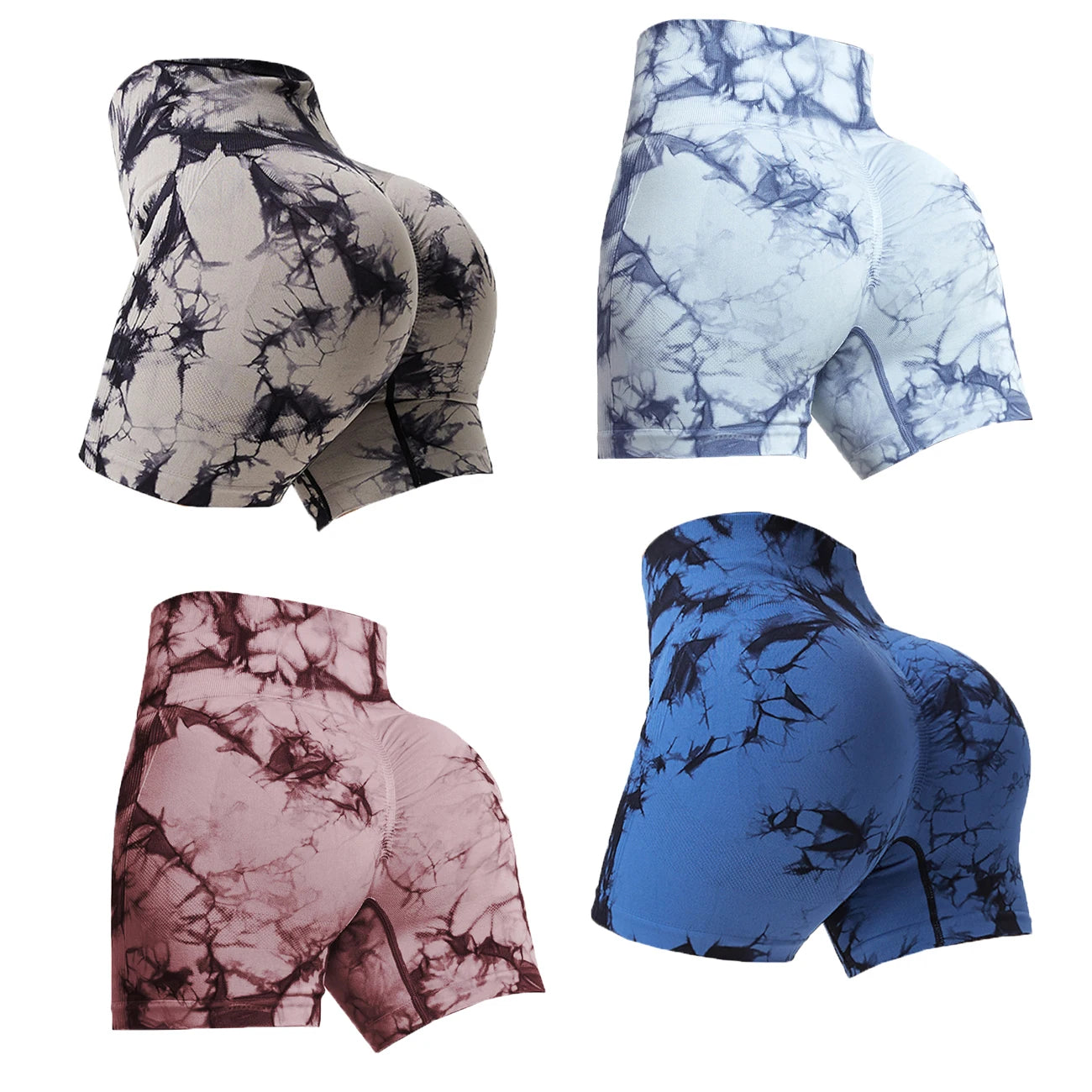 Women Tie Dye High Waist Seamless Fitness Shorts Push Up Yoga Athletic Gym Shorts
