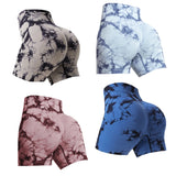 Women Tie Dye High Waist Seamless Fitness Shorts Push Up Yoga Athletic Gym Shorts