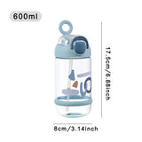 Cute 600ml Water Bottle with Straw – Leak-Resistant Portable Plastic Cup for Kids & Daily Use