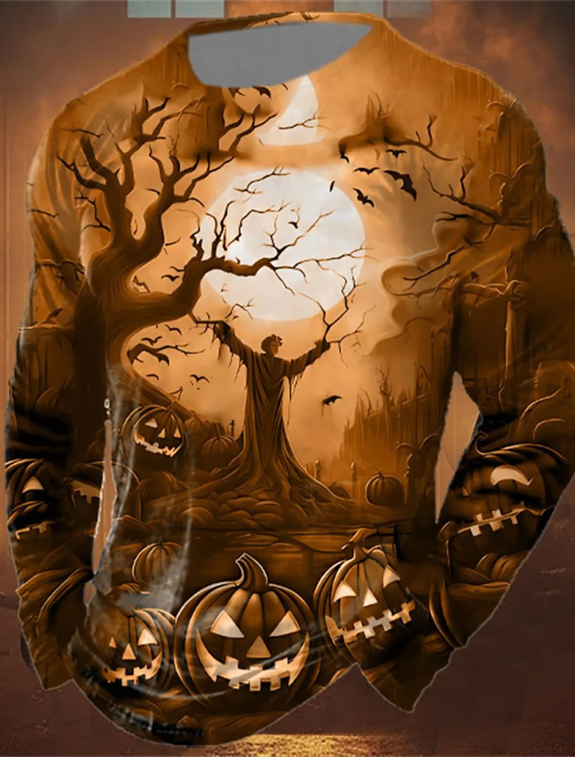 Men 3D Skull Print Long Sleeve T-Shirt O-Neck Halloween Streetwear Fitness Sports Top