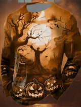 Men 3D Skull Print Long Sleeve T-Shirt O-Neck Halloween Streetwear Fitness Sports Top