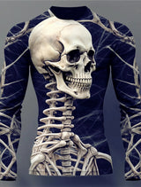 Men 3D Skull Print Long Sleeve T-Shirt O-Neck Halloween Streetwear Fitness Sports Top