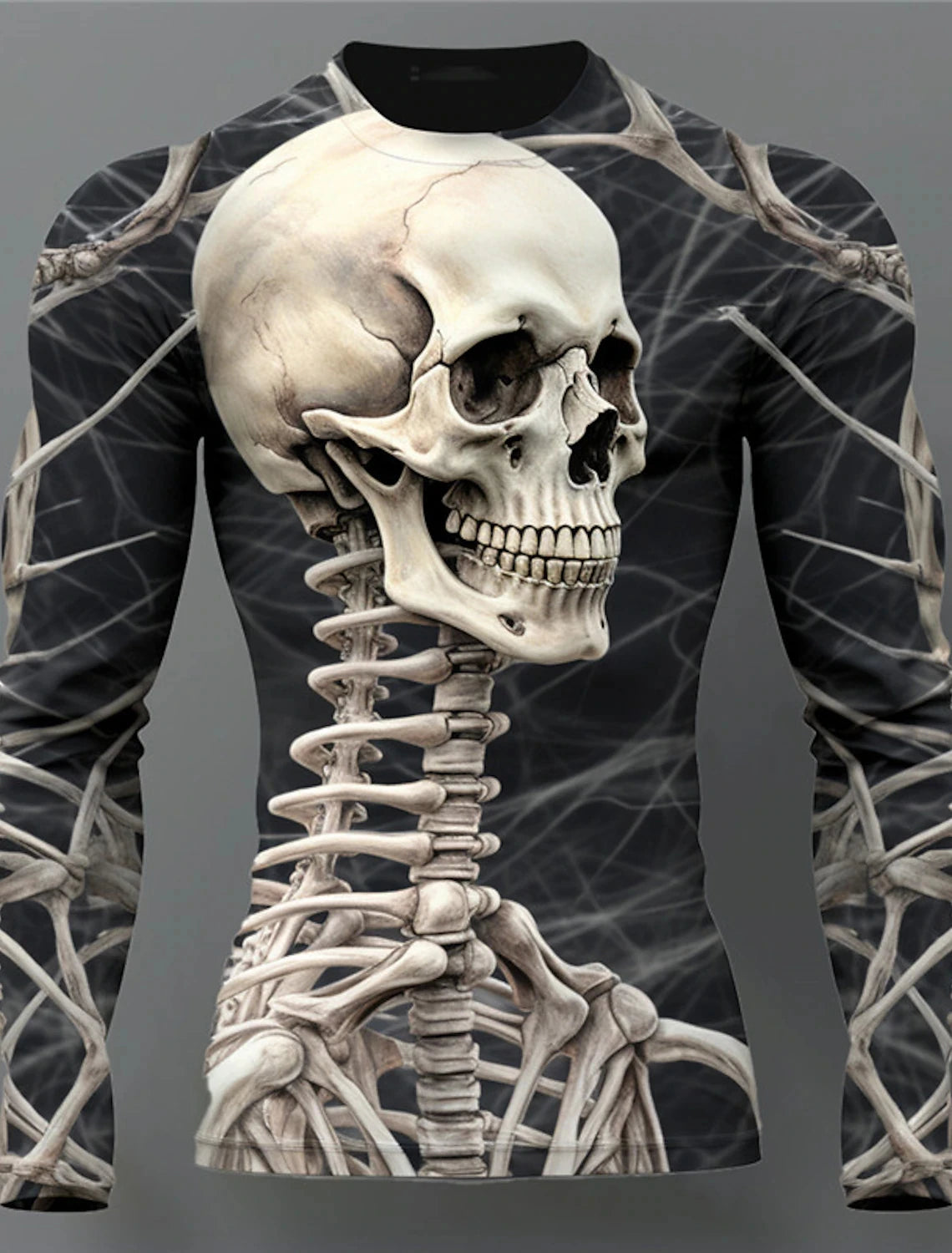 Men 3D Skull Print Long Sleeve T-Shirt O-Neck Halloween Streetwear Fitness Sports Top