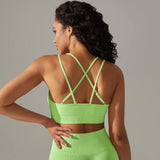 Women Sports Bra Yoga Fitness Top Seamless High Stretch Cross Strap Workout Bra