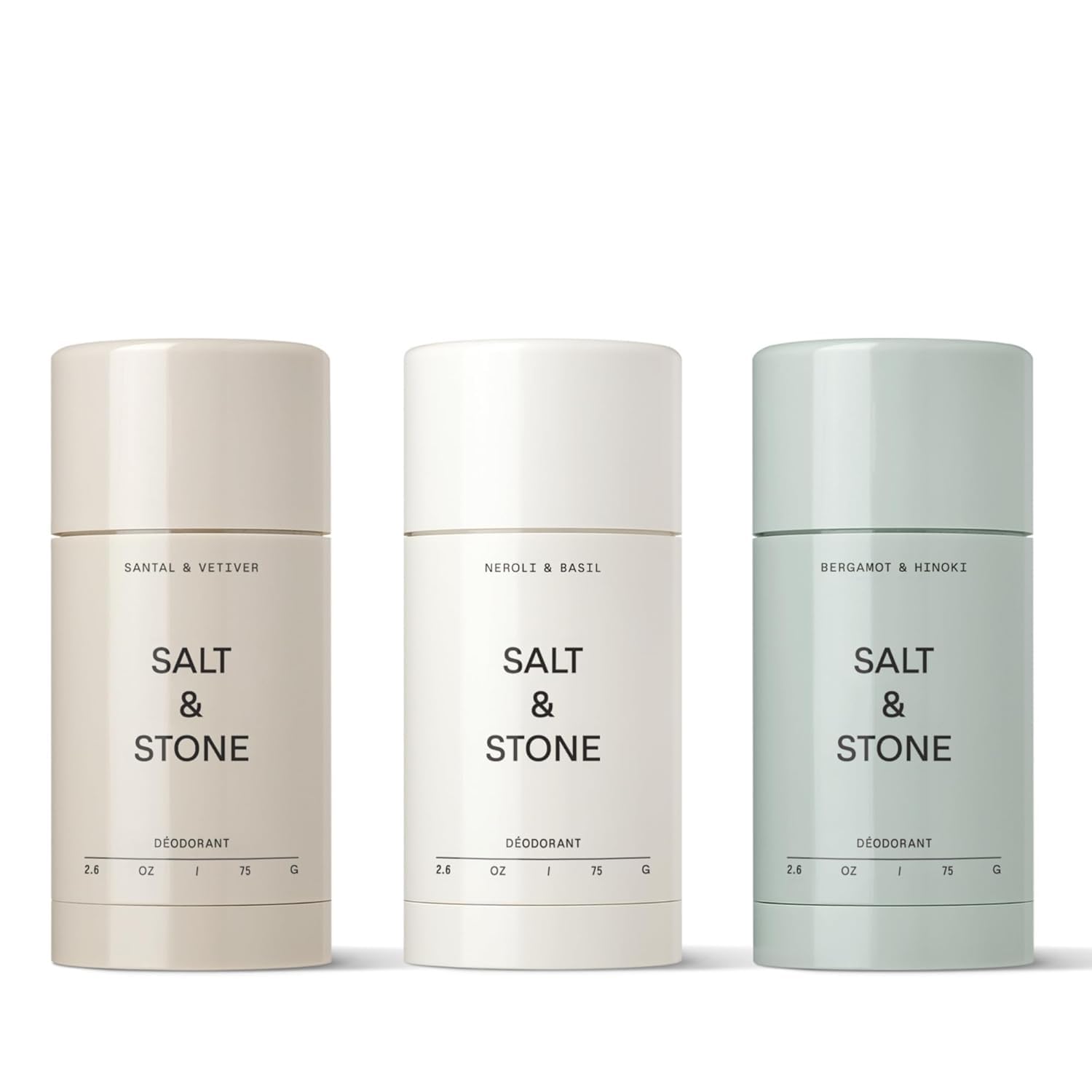 Salt and Stone aluminum free deodorant trio set with 48 hour protection for men and women