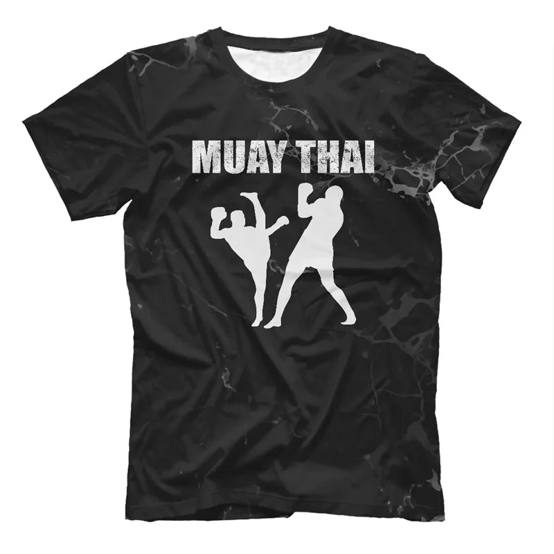 Men’s Oversized Boxing Muay Thai 3D Print Gym T-Shirt Summer Fitness Sportswear