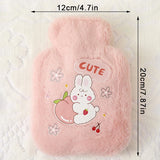 Cartoon Plush Hot Water Bottle – Cute Rabbit & Bear Design Hand Warmer with Soft Cover (Portable Size)
