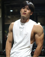 Men Curved Hem Gym Tank Top Sleeveless Workout Vest Bodybuilding Fitness Singlet O-Neck Muscle Shirt