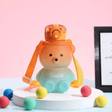Cute Bear Water Bottle 800ml with Straw & Strap – Portable Leak-Resistant Drinking Cup for Kids & Daily Use