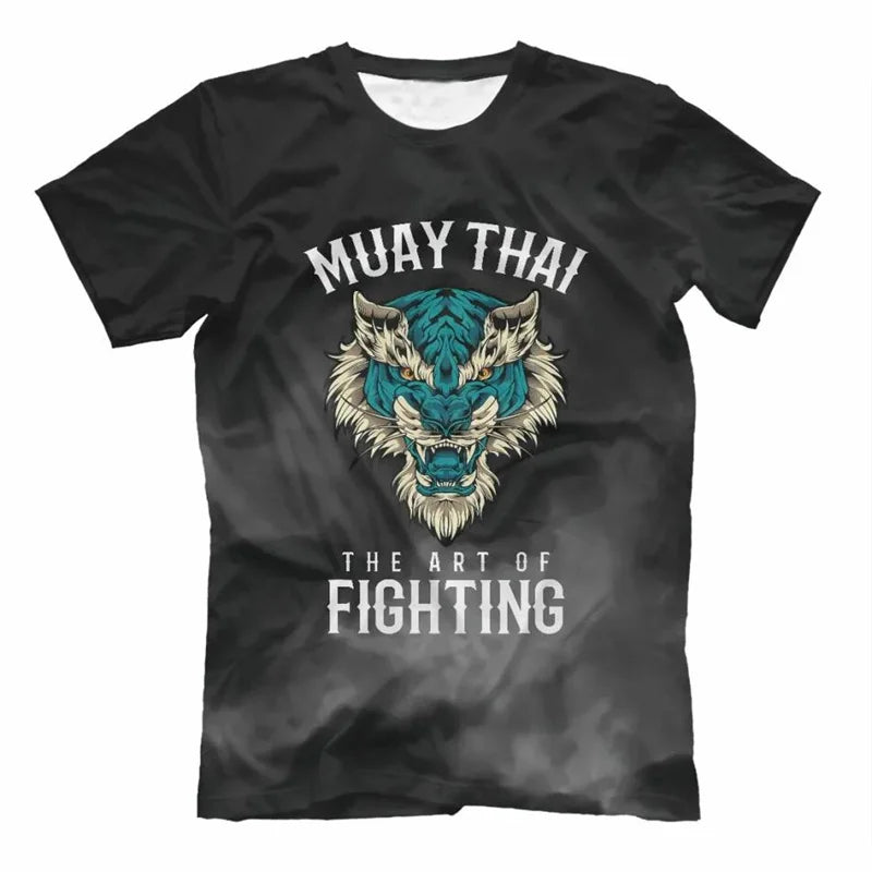 Men’s Oversized Boxing Muay Thai 3D Print Gym T-Shirt Summer Fitness Sportswear