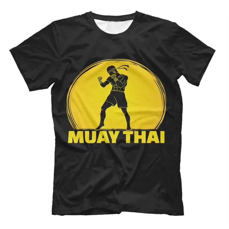 Men’s Oversized Boxing Muay Thai 3D Print Gym T-Shirt Summer Fitness Sportswear