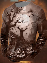 Men 3D Skull Print Long Sleeve T-Shirt O-Neck Halloween Streetwear Fitness Sports Top
