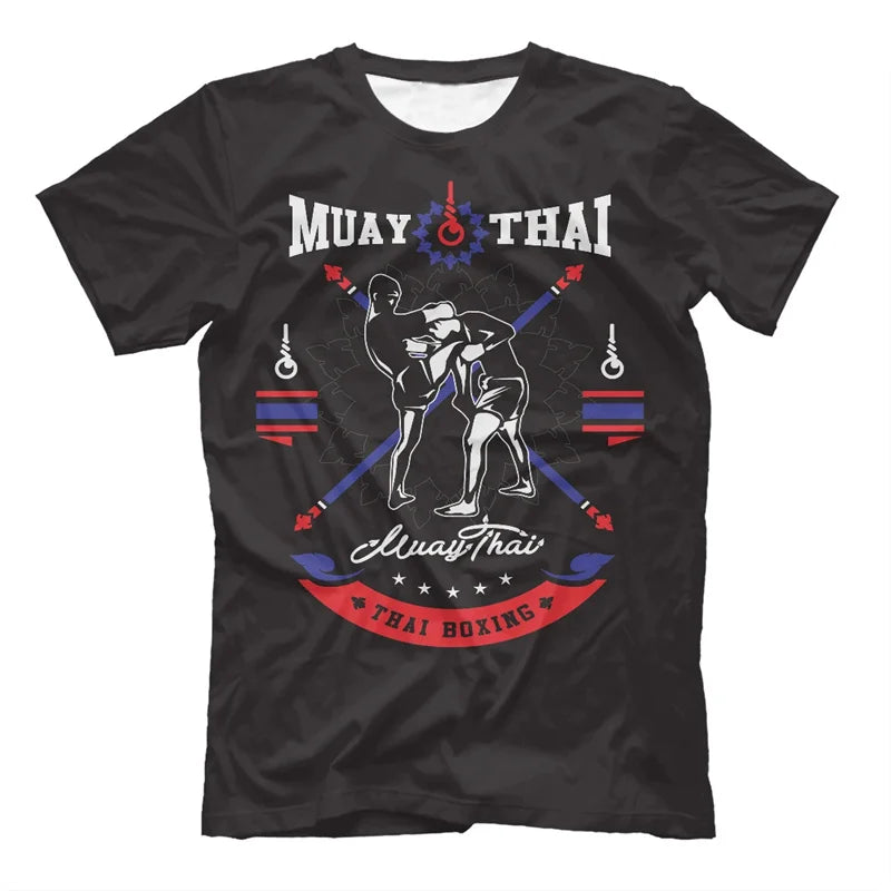 Men’s Oversized Boxing Muay Thai 3D Print Gym T-Shirt Summer Fitness Sportswear