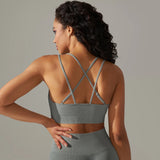 Women Sports Bra Yoga Fitness Top Seamless High Stretch Cross Strap Workout Bra