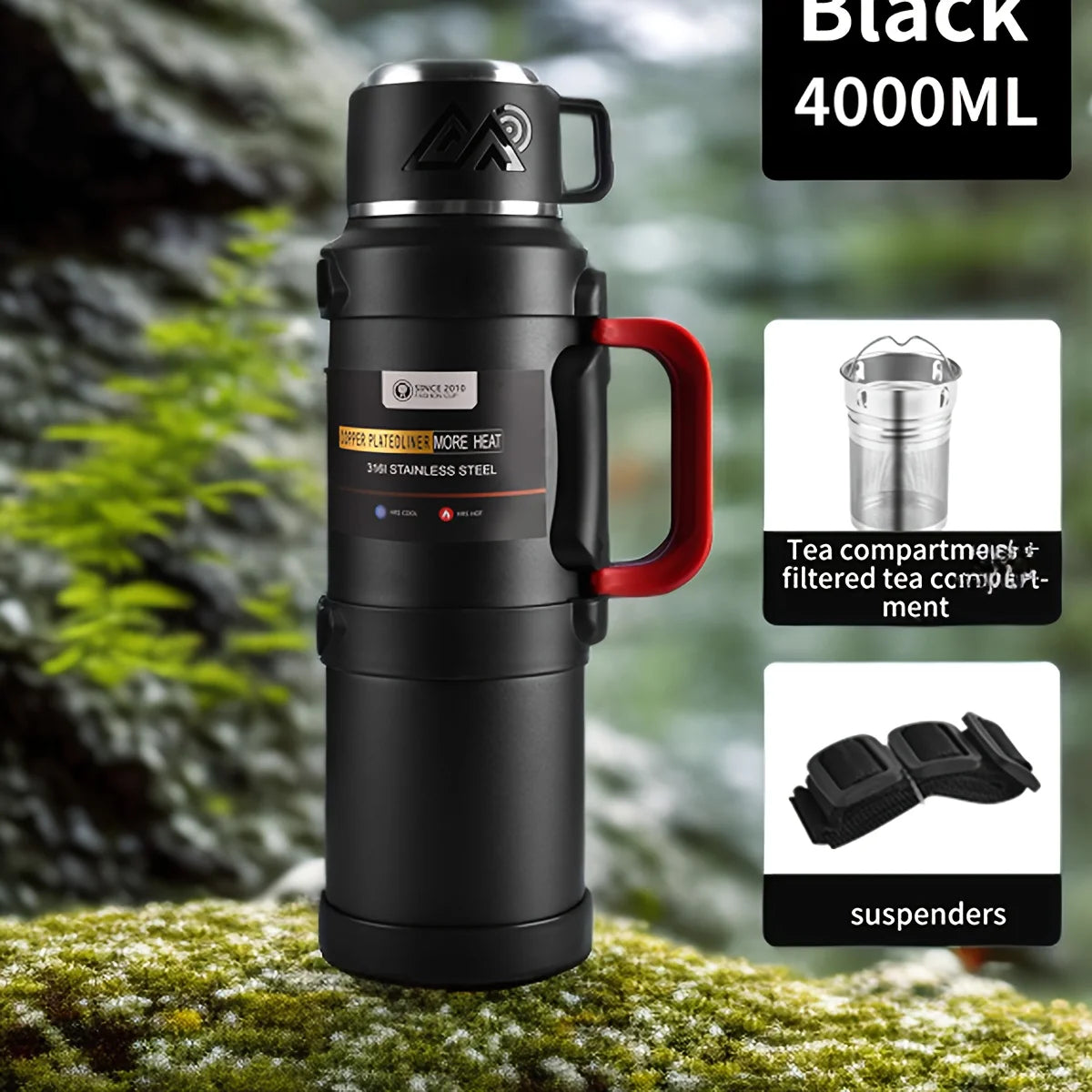 Stainless Steel Thermal Water Bottle with Handle – Large Capacity Insulated Flask for Outdoor, Keeps Hot & Cold Longer