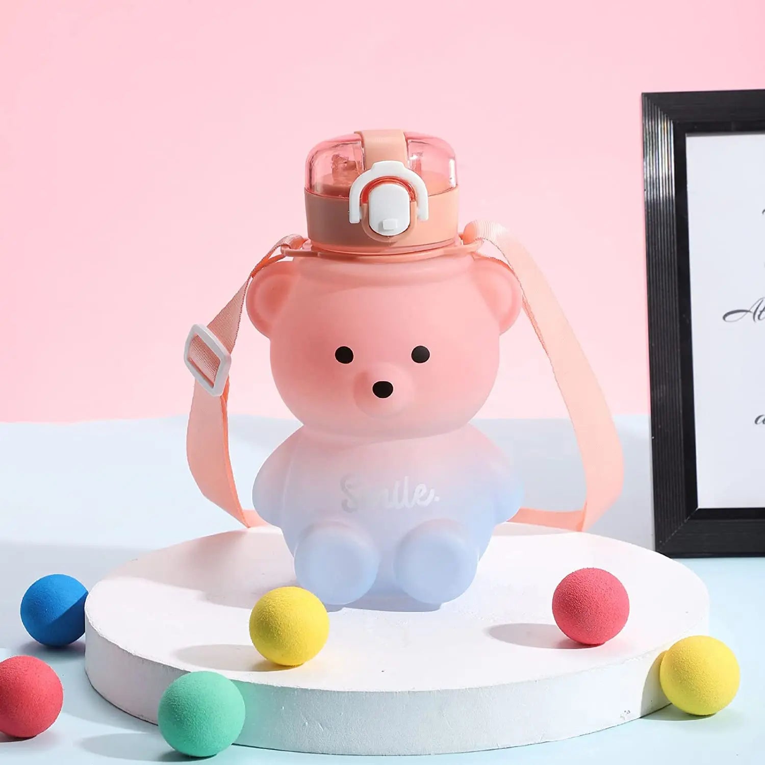 Cute Bear Water Bottle 800ml with Straw & Strap – Portable Leak-Resistant Drinking Cup for Kids & Daily Use