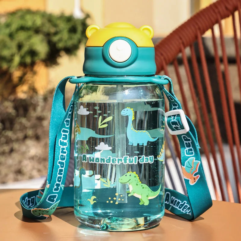 Kids Water Bottle with Straw & Handle Leakproof Sippy Cup Portable